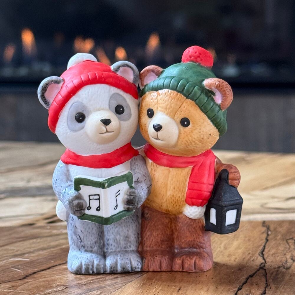 1984 Vintage Bear Christmas Carolers, Ceramic Bisque Figurine by Applause